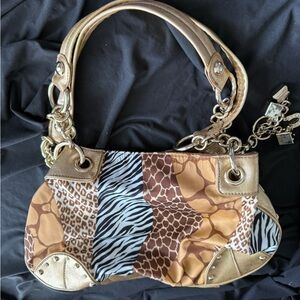 Kathy Van Zeeland Animal Print and Gold Women's shoulder Bag